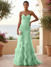 Sweetheart Tulle Pleat Mermaid Evening Dresses with 3D Flower