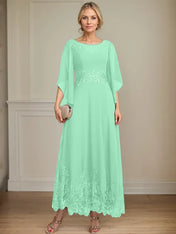 A-line Scoop Illusion Ankle-Length Lace Chiffon Mother of the Bride Dress With Sequins