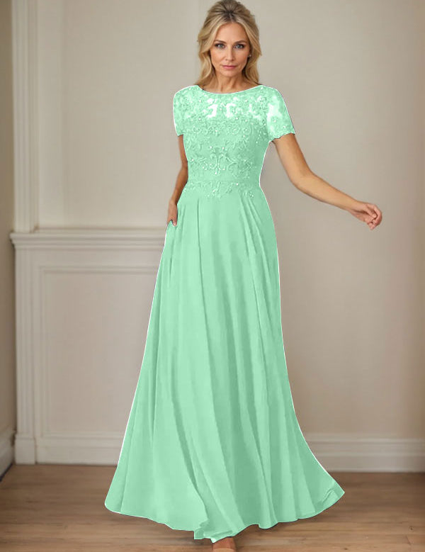 Dark Navy A-Line Boatneck Sequins Chiffon Dress