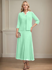 Separates A-line Scoop Tea-Length Chiffon Mother of the Bride Dress With Sequins Beading