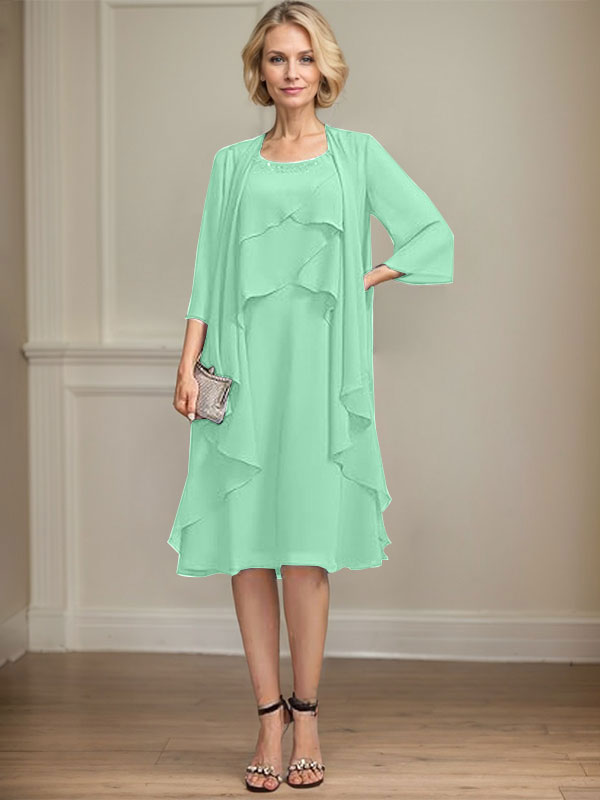 A-line Scoop Knee-Length Chiffon Mother of the Bride Dress With Beading