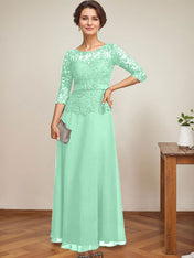 A-line Scoop Illusion Ankle-Length Chiffon Lace Mother of the Bride Dress With Rhinestone Beading