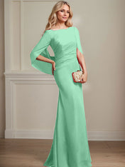 Trumpet/Mermaid Boat Neck Floor-Length Chiffon Mother of the Bride Dress With Pleated