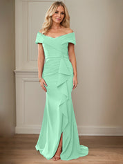 Sheath/Column Off-the-Shoulder Sleeveless Floor-Length Mother of the Bride Dresses With Ruffles
