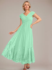 A-line V-Neck Ankle-Length Chiffon Mother of the Bride Dress With Applique Sequins