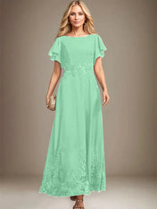 A-line Scoop Ankle-Length Lace Chiffon Mother of the Bride Dress With Sequins