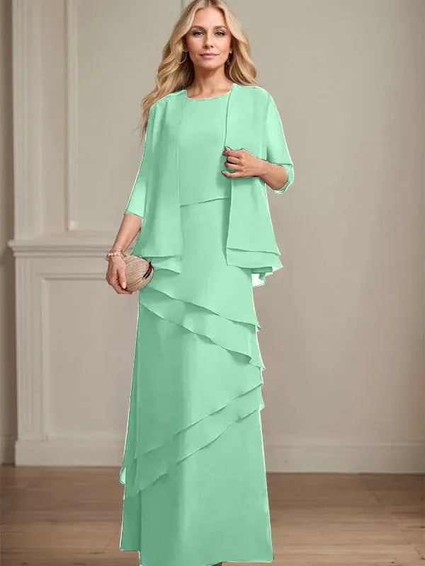 Sheath Scoop Floor-Length Chiffon Mother of the Bride Dress