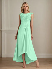 Champagne A-Line Scoop Lace Chiffon Dress