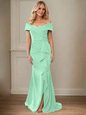 Sheath/Column V-Neck Illusion Floor-Length Lace Chiffon Mother of the Bride Dress With Pleated Sequins