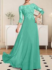 A-line Scoop Floor-Length Lace Chiffon Mother of the Bride Dress With Sequins