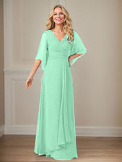 A-Line V-Neck Long Sequins Chiffon Mother Dress