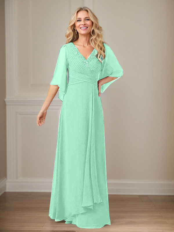 A-Line V-Neck Long Sequins Chiffon Mother Dress
