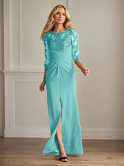 Robe fourreau en crêpe extensible prune pour mère de la mariée 