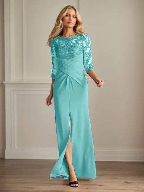 Robe fourreau en crêpe extensible prune pour mère de la mariée 