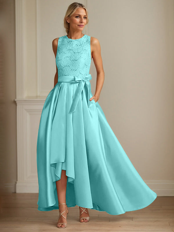 Princess Jewel Neck Sleeveless Mother Of The Bride Dresses With Pleats Lace