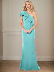 A-line One Shoulder Floor-Length Chiffon Mother of the Bride Dress With Ruffles