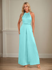 Jumpsuits Halter Floor-Length Satin Wedding Dress