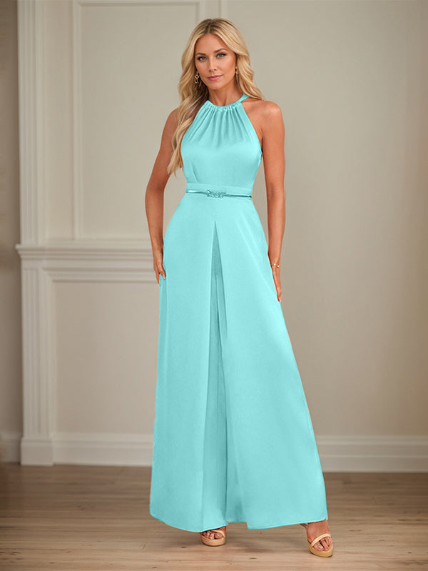 Jumpsuits Halter Floor-Length Satin Wedding Dress