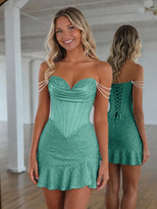 Sweetheart Neck Pearl Strap Beaded Mini Homecoming Dress