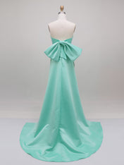 Mint Green Sequin Floral Prom Dress with Satin Bow Train