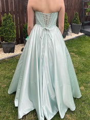 Mint Green Strapless Shimmer Corset A-Line Long Prom Dress