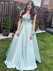Mint Green Strapless Shimmer Corset A-Line Long Prom Dress