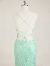 Mint Green V-Neck Mermaid Prom Dress with Floral Sequin Appliqué