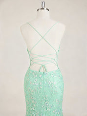 Mint Green V-Neck Mermaid Prom Dress with Floral Sequin Appliqué