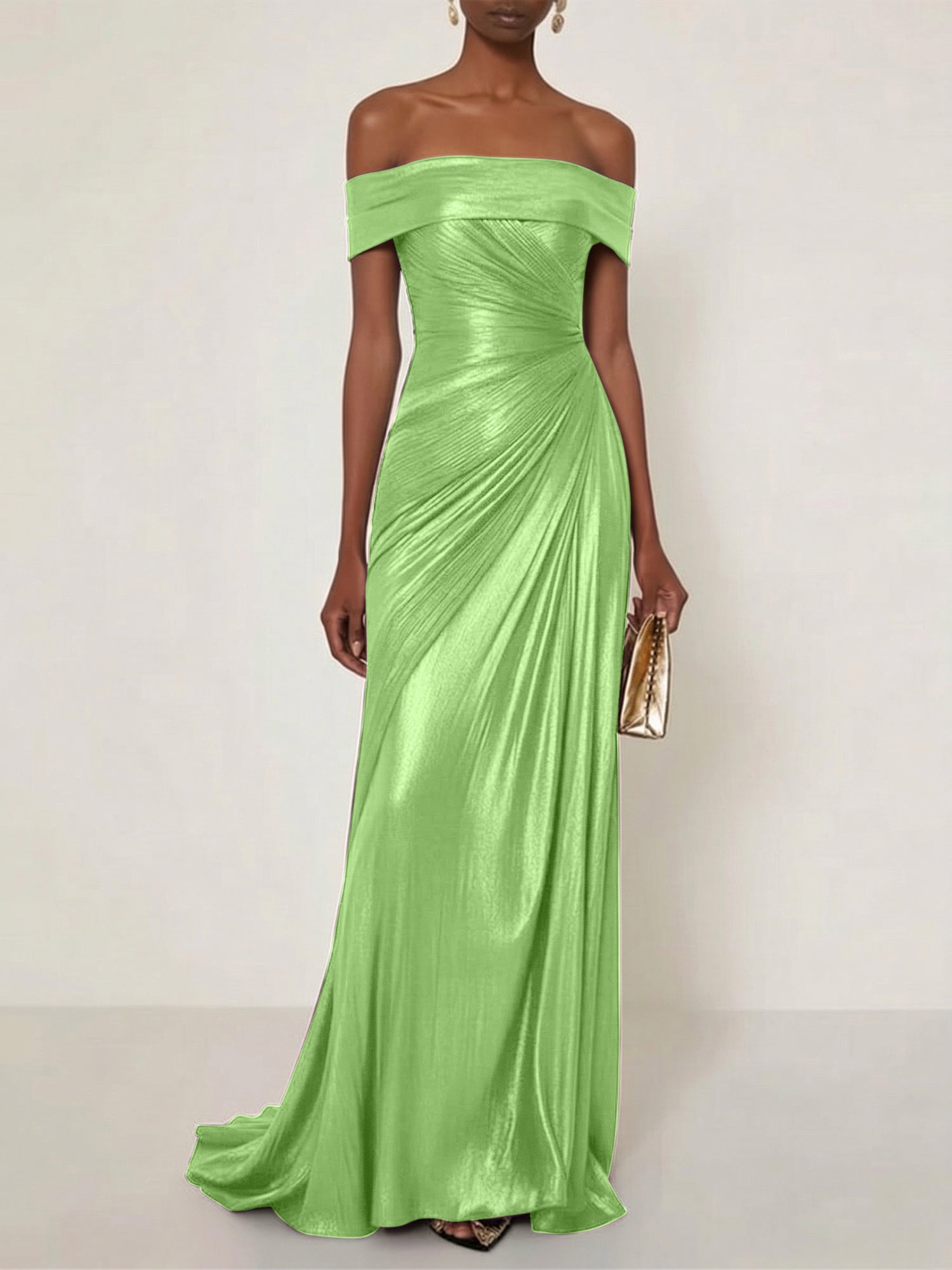Evening Formal Dress Off the Shoulder Silver Silk Ruffles Strapless Maxi Dress