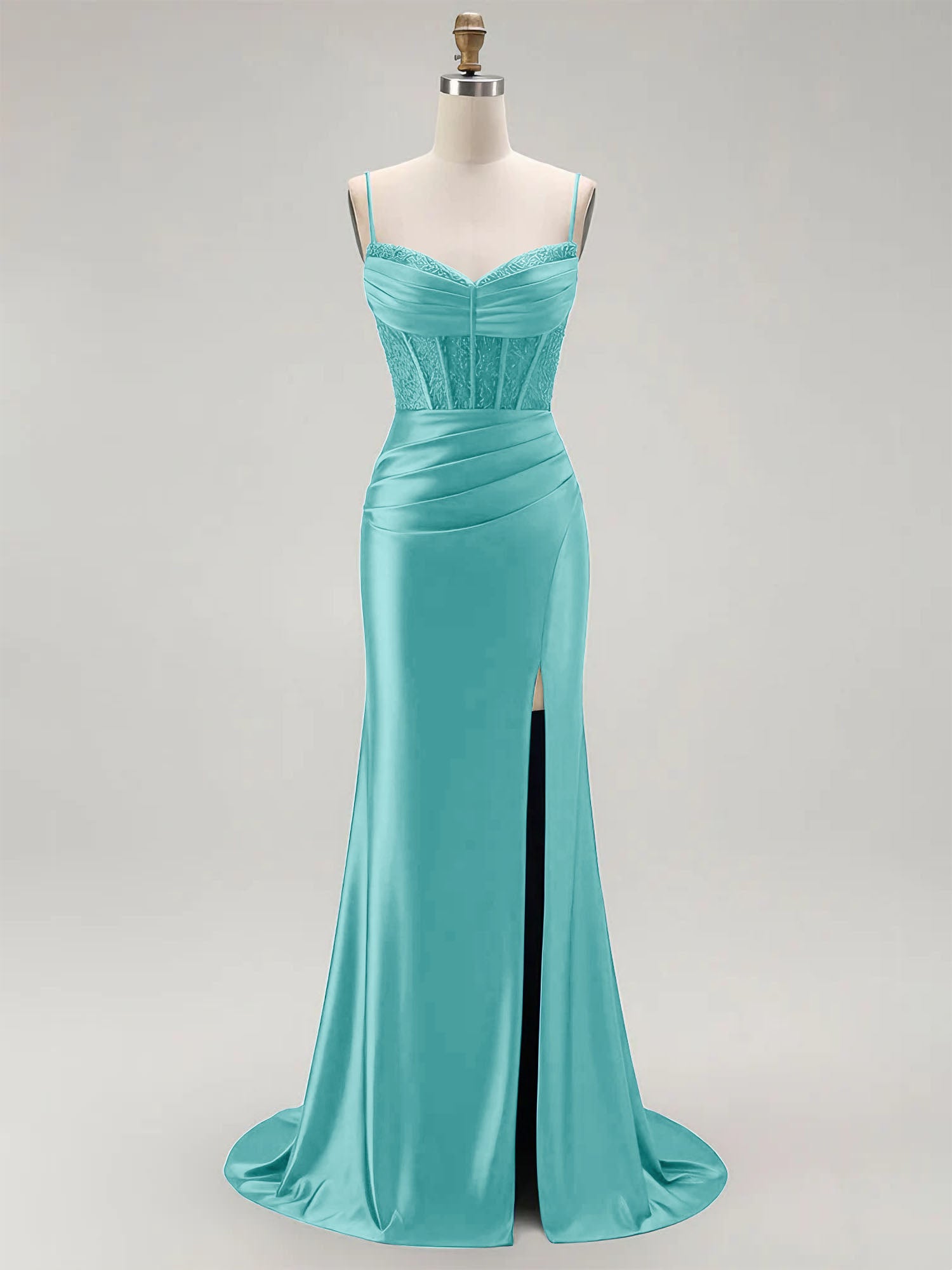 Sparkly Satin Mermaid Long Corset Prom Dress with Beading