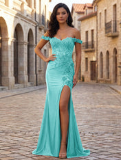 Mermaid Off-The-Shoulder Floral Corset Long Prom Dress with Slit