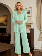 Chiffon Mother of the Bride Pantsuits with Jacket & Sequins