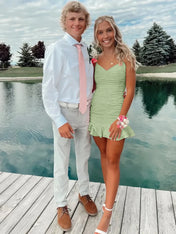 Cute Sheath Satin Short Homecoming Dress with Ruffles