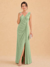V-Neck Faux-Wrap Evening Gown with Side Draping Mother of The Bride Dresses