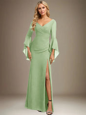 Sheath/Column V-Neck Floor-Length Chiffon Dress With Pleated