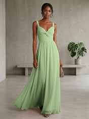 Elegant Soft Blush Twist-Front Chiffon Maxi Gown