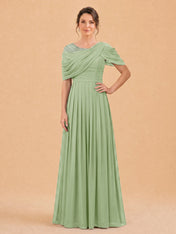One-Shoulder Cape Overlay Chiffon Mother of the Bride Dress