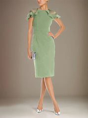 Sheath/Column Stretch Crepe Scoop Short Sleeves Knee Length Dress