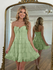 Chiffon A Line Tiered Short Homecoming Dress with Ruffles