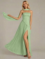 Navy A Line Satin Off The Shoulder Sleeveless Floor Length Dress