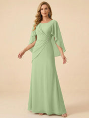 Sage Green Chiffon Beaded Mother of the Bride Dress with Cape Sleeves