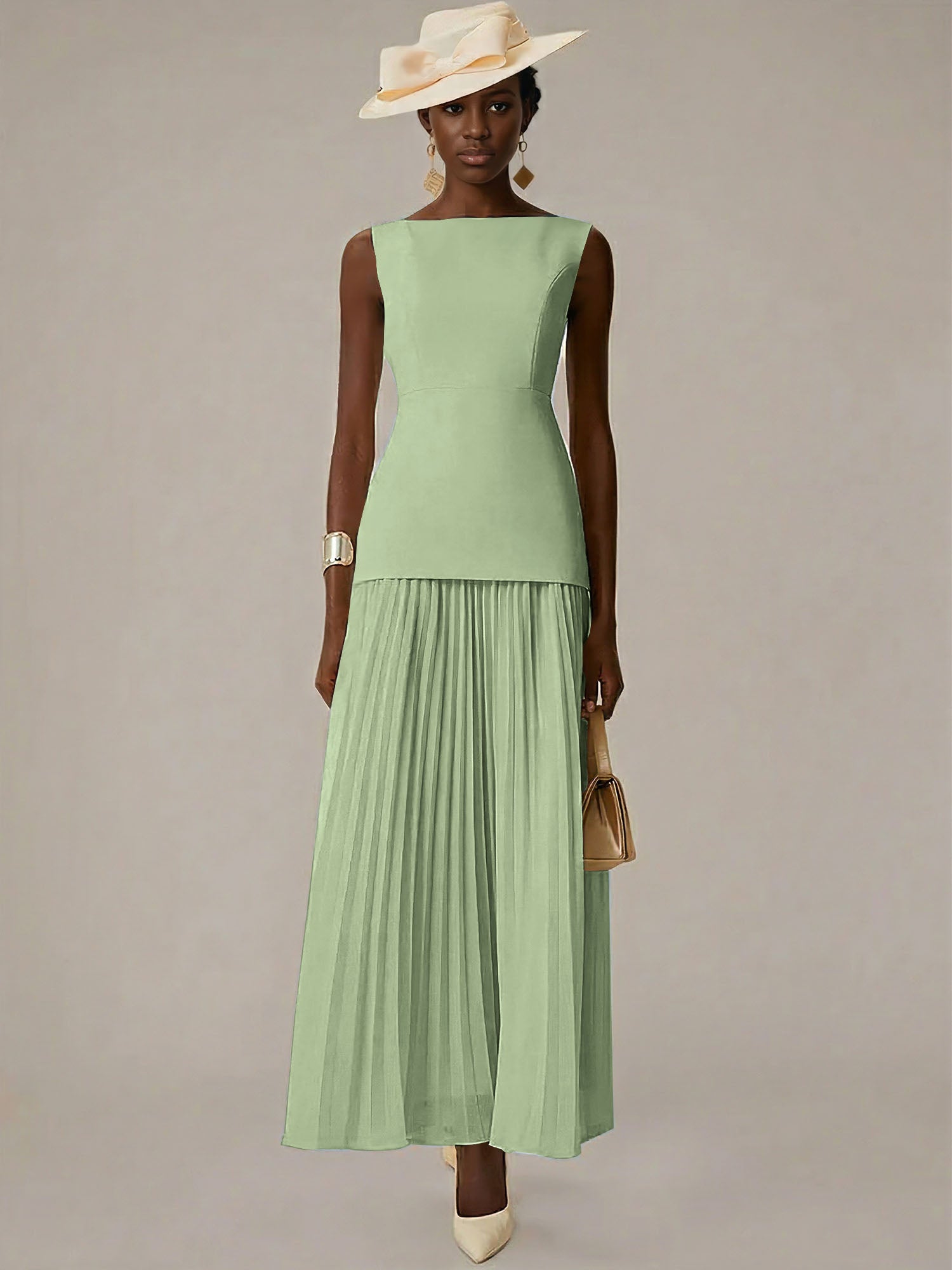 White A Line Chiffon Round Neck Sleeveless Floor Length Dresses