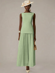 White A Line Chiffon Round Neck Sleeveless Floor Length Dresses
