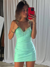 Beaded V Neck Corset Bodice Homecoming Dress