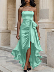 Glamorous Formal Dress Midnight Navy Strapless Satin Gown Midi Dress