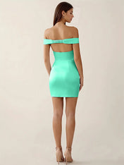 Off-The-Shoulder Ruched Satin Mini Homecoming Dress