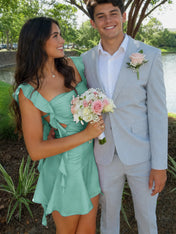 Ruffle Strap Short Homecoming Dress with Cutouts