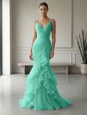 Mauve Folds Tulle Strapless Sleeveless Mermaid Gown Dress