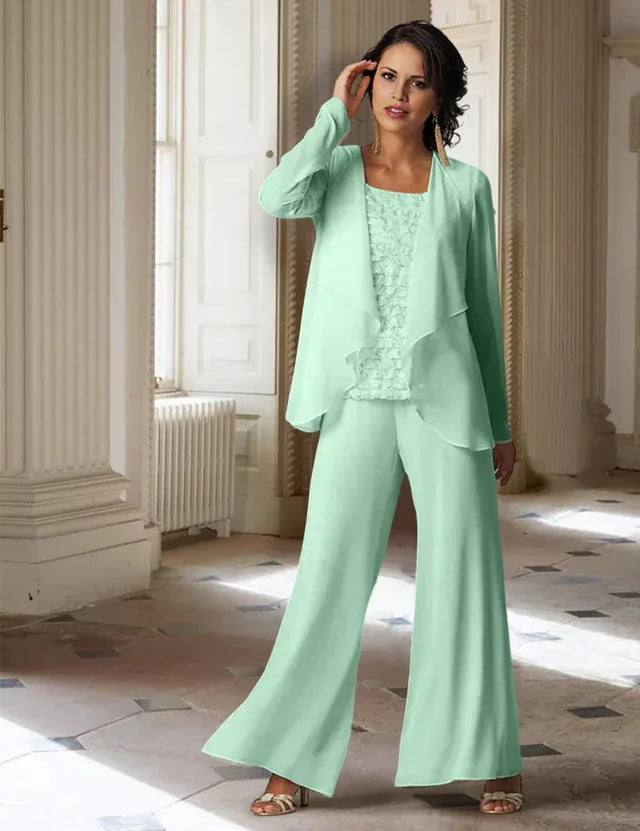 Chiffon Long Sleeves Mother of the Bride Pantsuits with Jacket