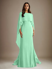 Sheath/Column Boatneck Floor-Length Chiffon Mother of the Bride Dress With Cascading Ruffles